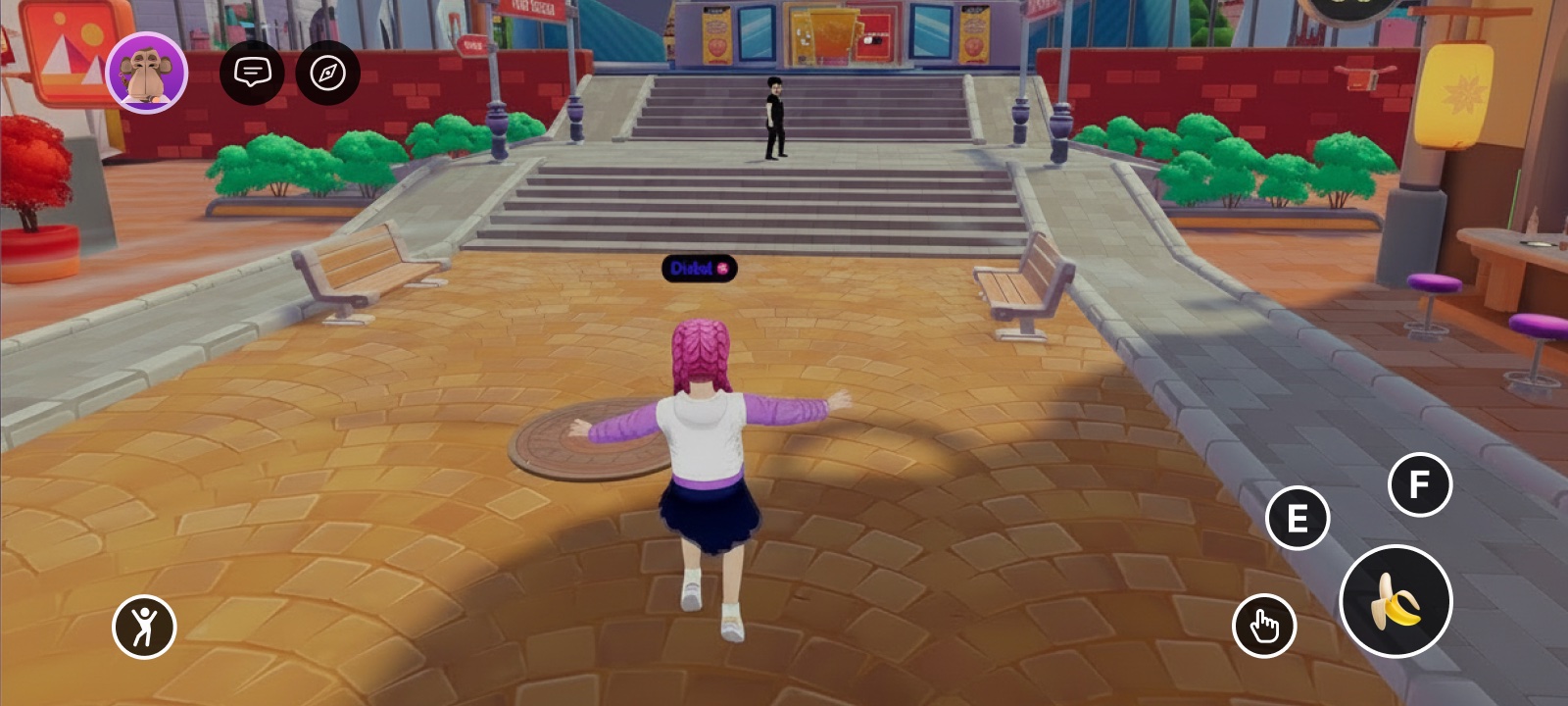 A mobile HUD with the joystick hidden and the central jump button showing a custom banana icon