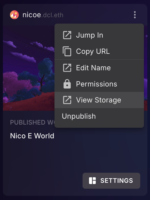 la opción View Storage en el Creator Hub