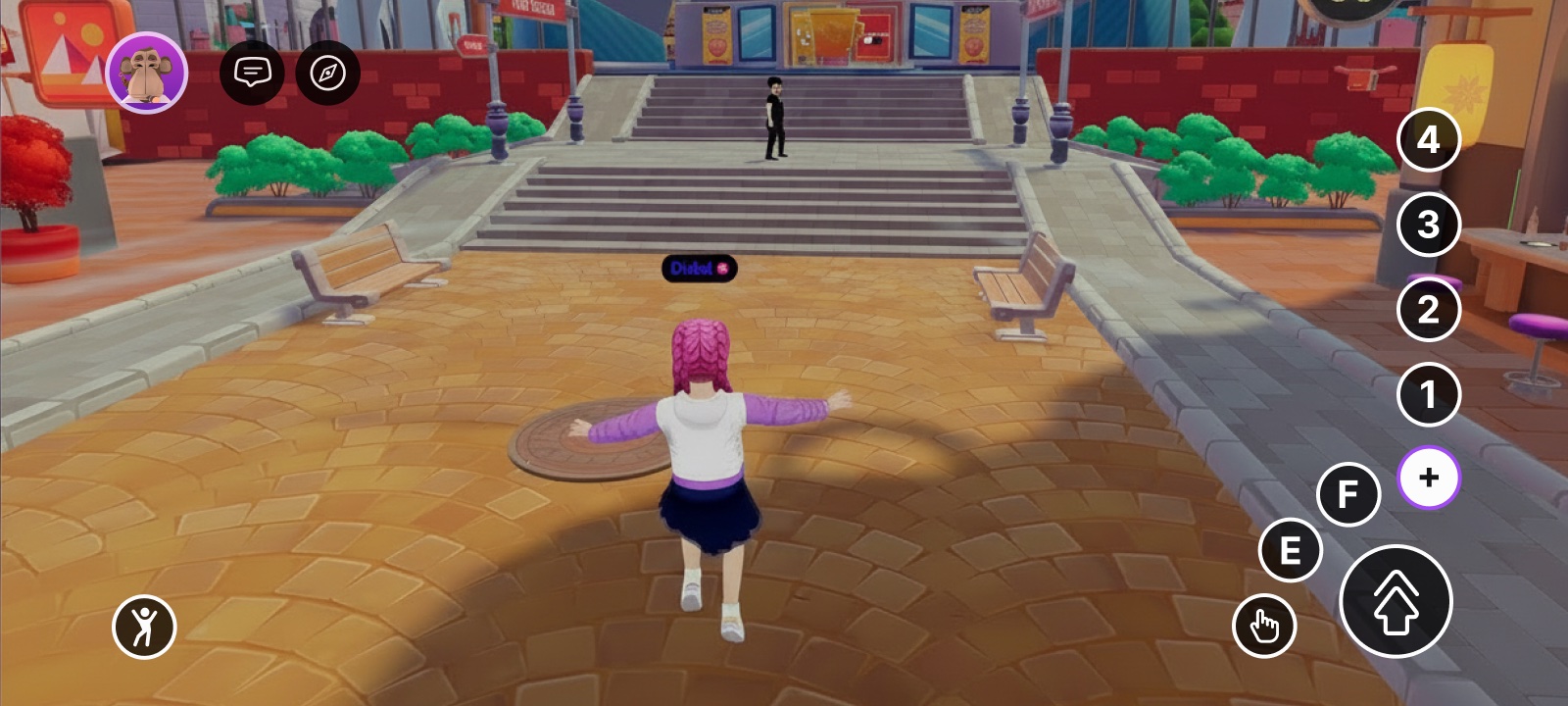 The on-screen controls with the + menu expanded, showing every input button